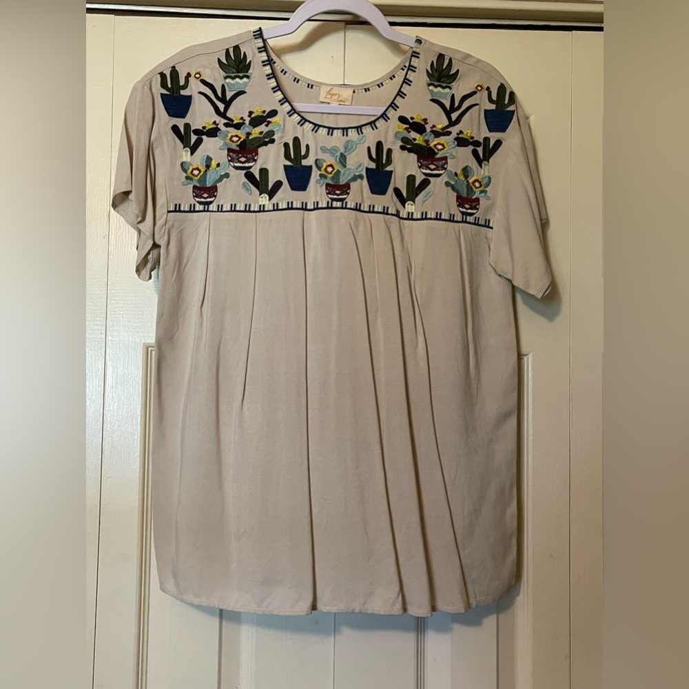 Layers Clothing Brand Embroidered Cactus Blouse